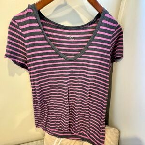 Halogen, small, v-neck, striped T.